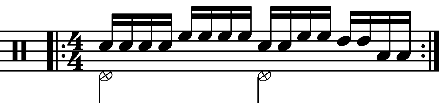 Single stroke roll played as groups of twos and fours