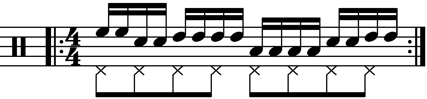 Single stroke roll played as groups of twos and fours