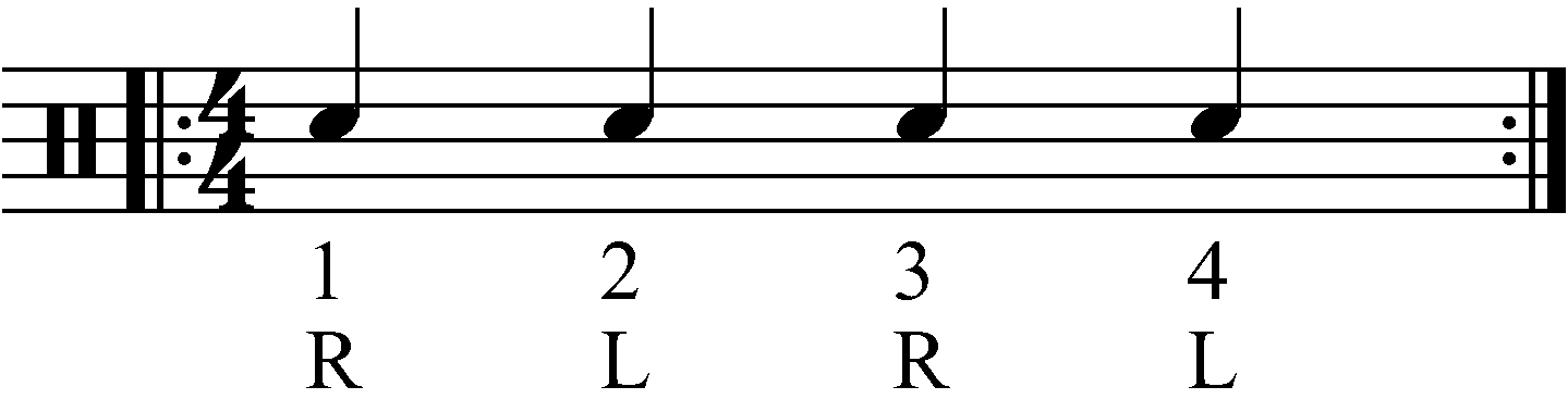 A Single Stroke Roll in standard sticking as crotchets.