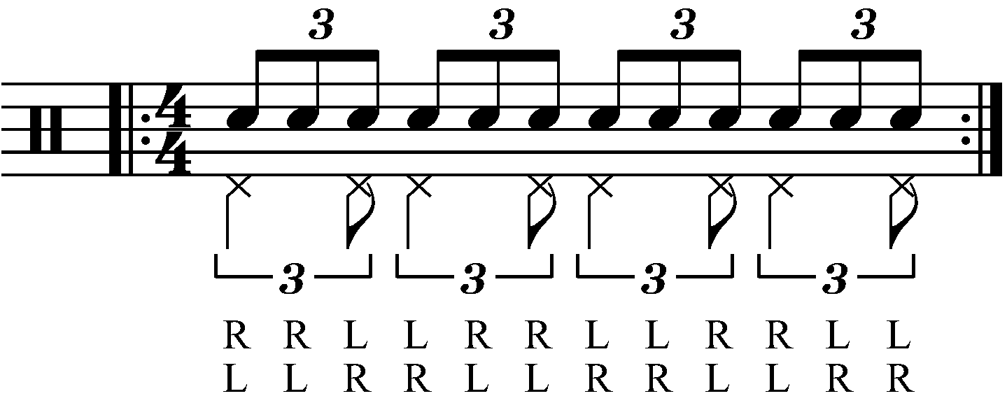 Adding swung eighth note feet under a double stroke triplet