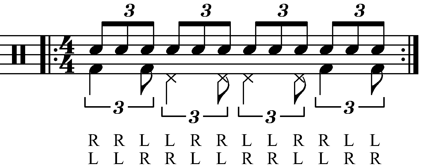 Adding swung eighth note feet under a double stroke triplet