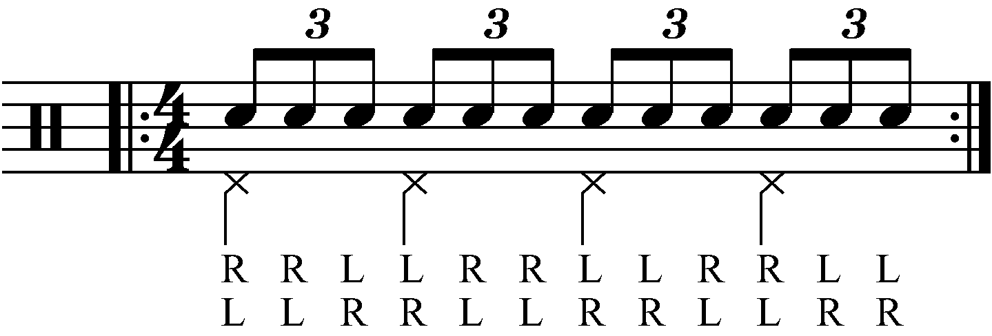 Adding quarter note feet under a double stroke triplet
