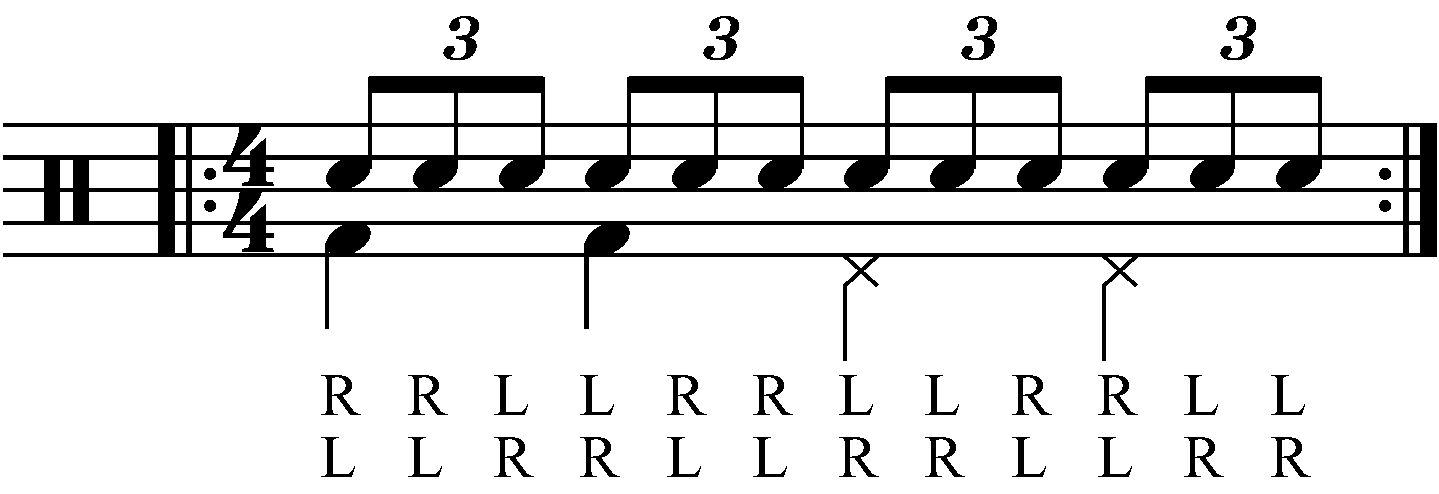 Adding quarter note feet under a double stroke triplet