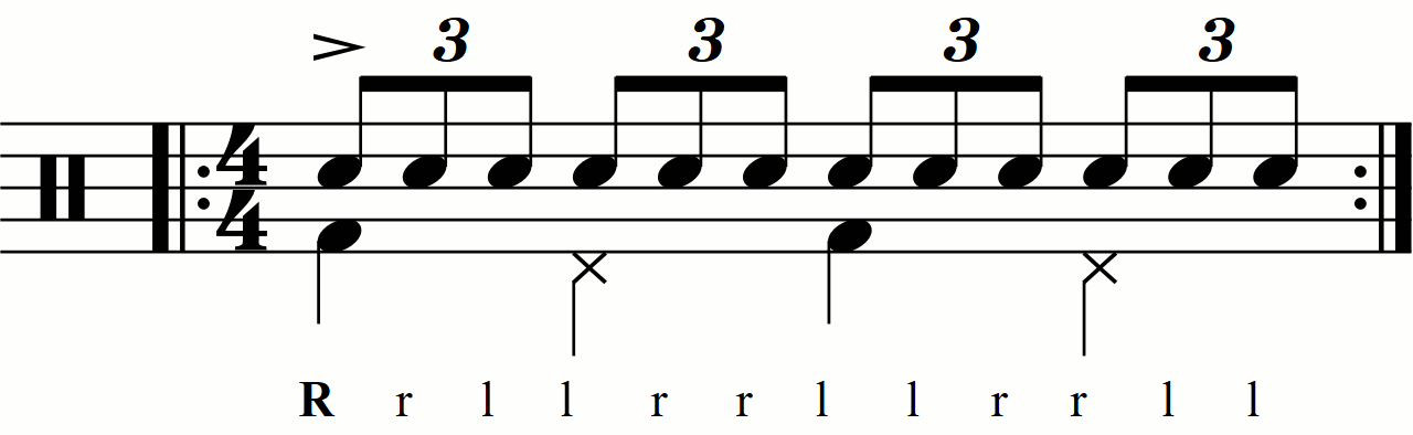 A double stroke triplet with crotchet accents