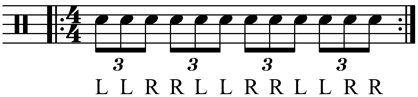 A triplet played with double strokes.