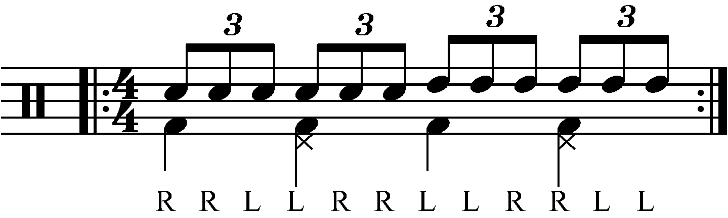 Double stroke triplet played as groups of six