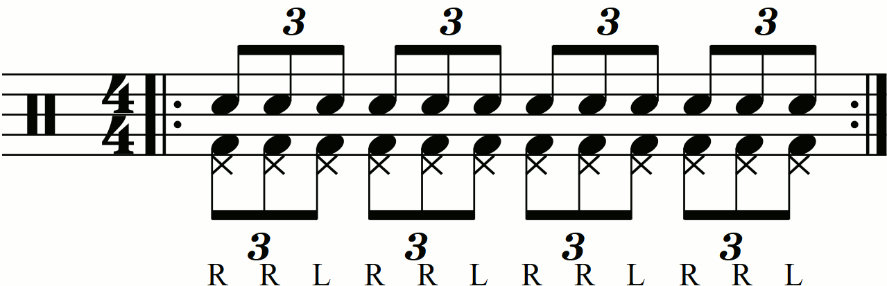Eighth note triplets on the feet under a reverse triplet