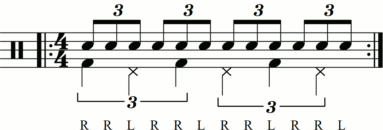 Quarter note triplets on the feet under a reverse triplet