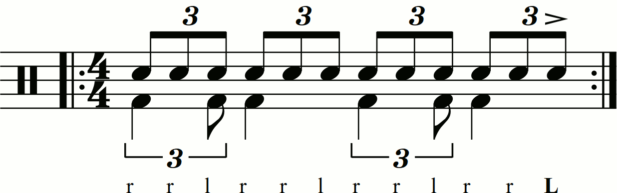 A reverse triplet with third stroke accents