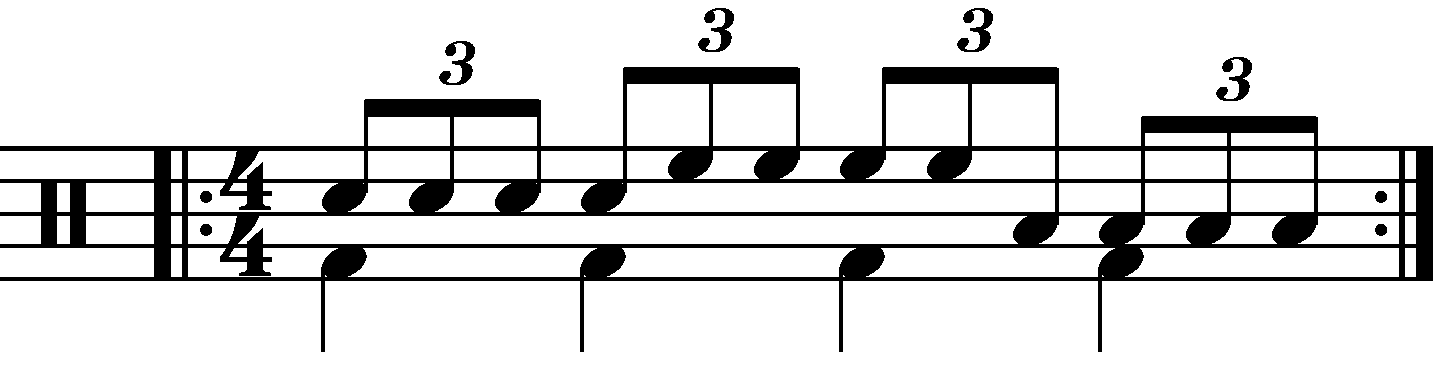 Single stroke triplet played as groups of four