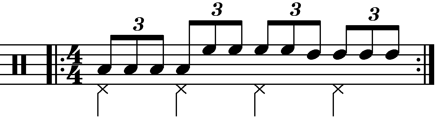 Single stroke triplet played as groups of four