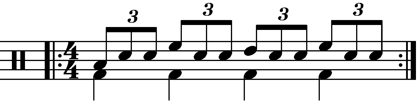 Single stroke triplet played with moving quarter notes