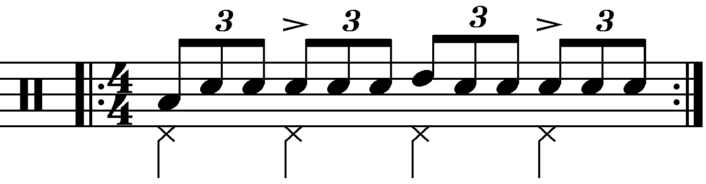 Single stroke triplet played with moving quarter notes