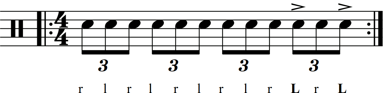 A single stroke triplet with first and third stroke accents