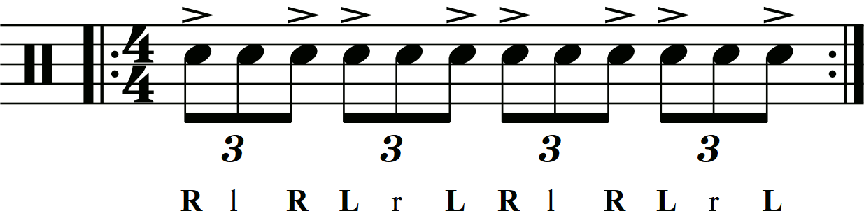 A single stroke triplet with first and third stroke accents
