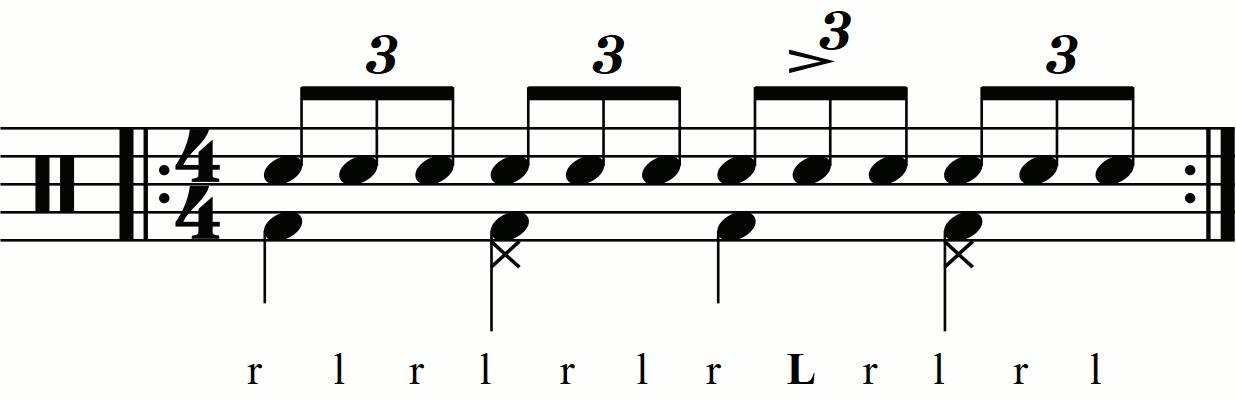 A single stroke triplet with second stroke accents