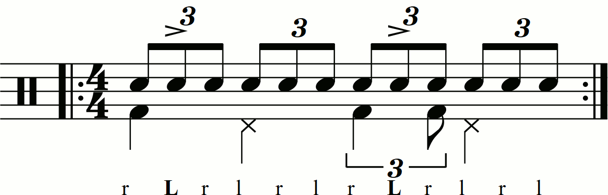 A single stroke triplet with second stroke accents
