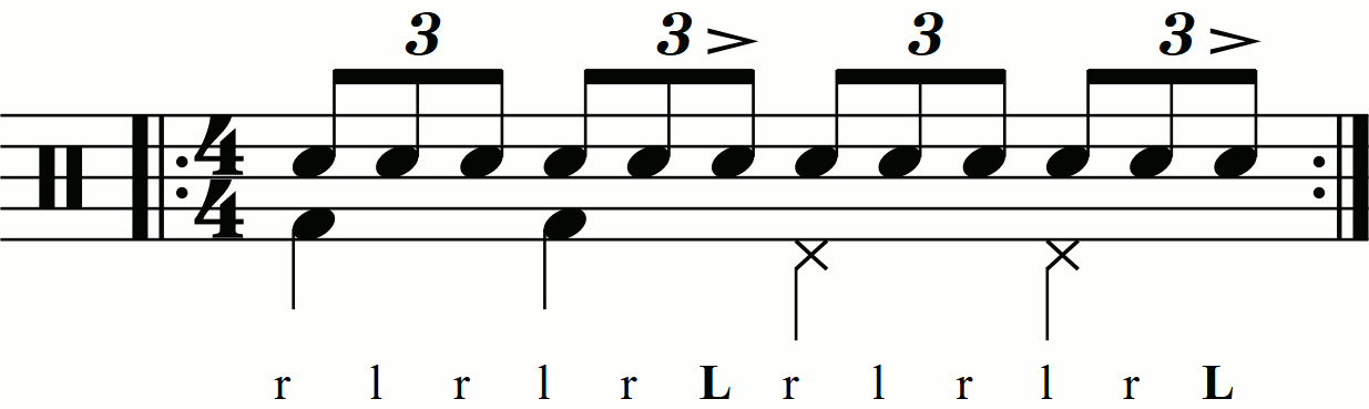 A single stroke triplet with third stroke accents