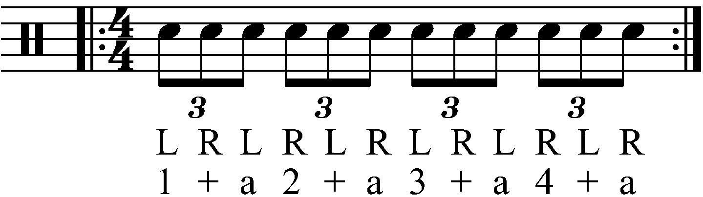 A Single Stroke Roll played as a triplet with reverse sticking.