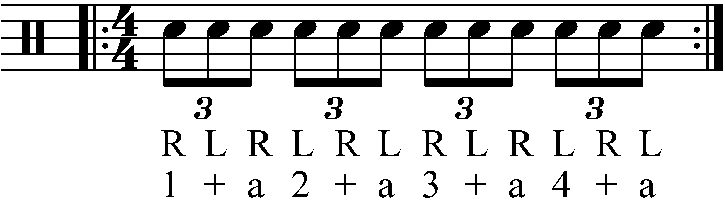 A Single Stroke Roll played as a triplet.
