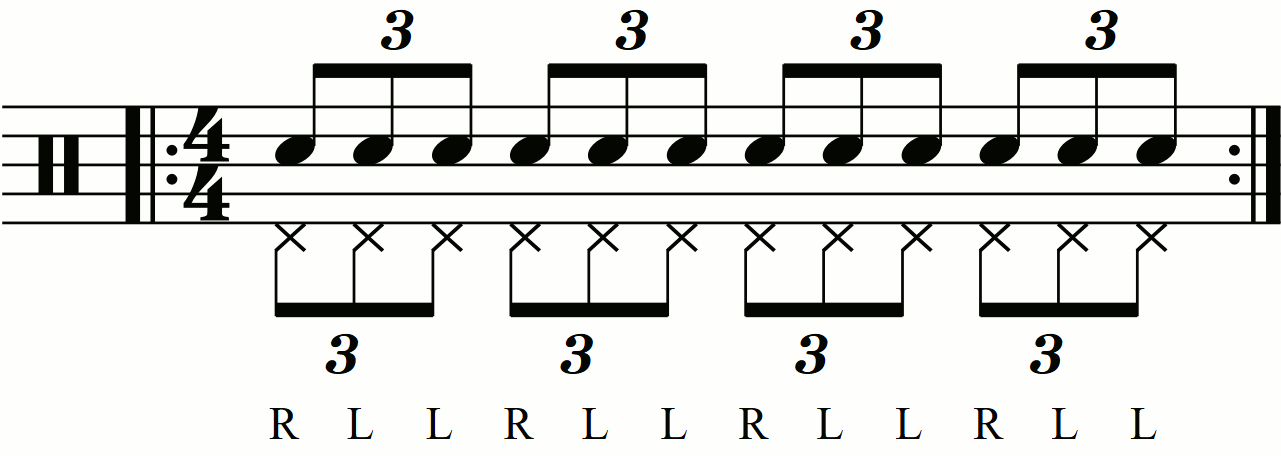 Eighth note triplets on the feet under a standard triplet