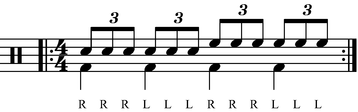 Triple Stroke Roll played as groups of six