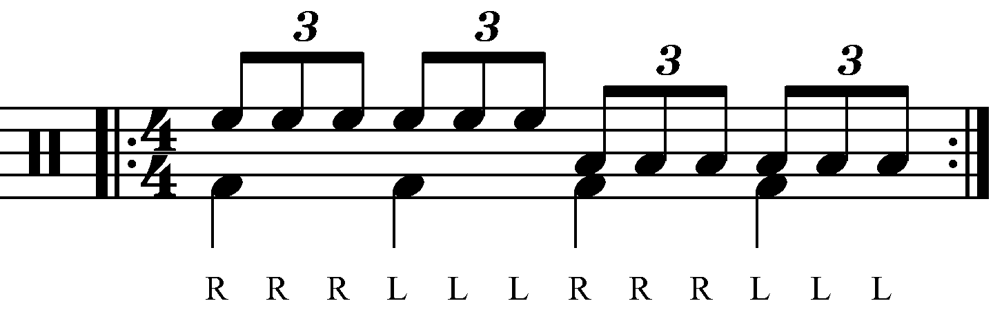 Triple Stroke Roll played as groups of six