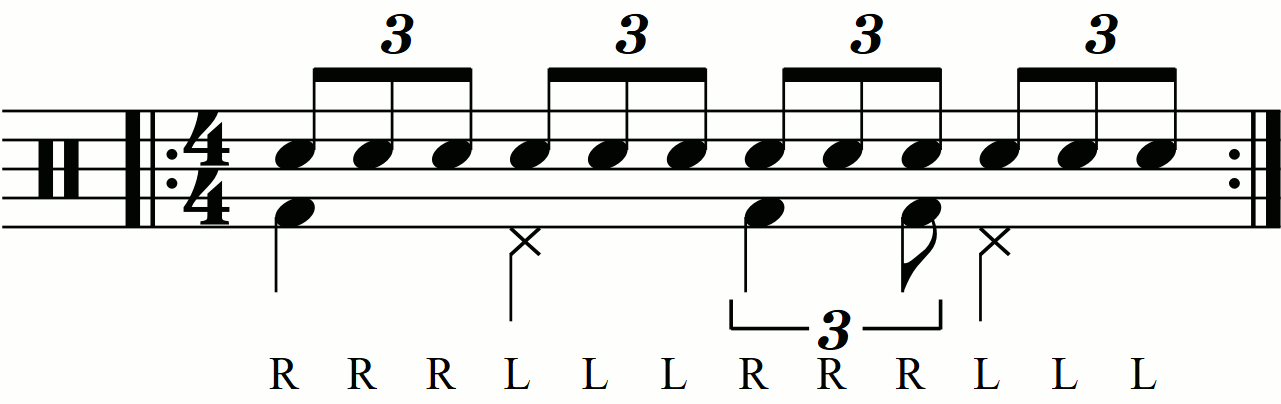 Applying level 0 groove movements on the feet under a triple stroke roll