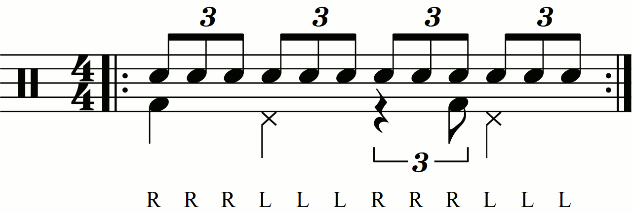 Applying level 0 groove movements on the feet under a triple stroke roll