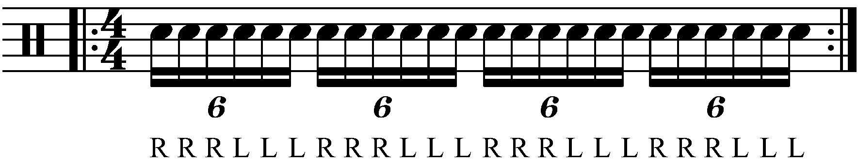 A triplet played with triple strokes.